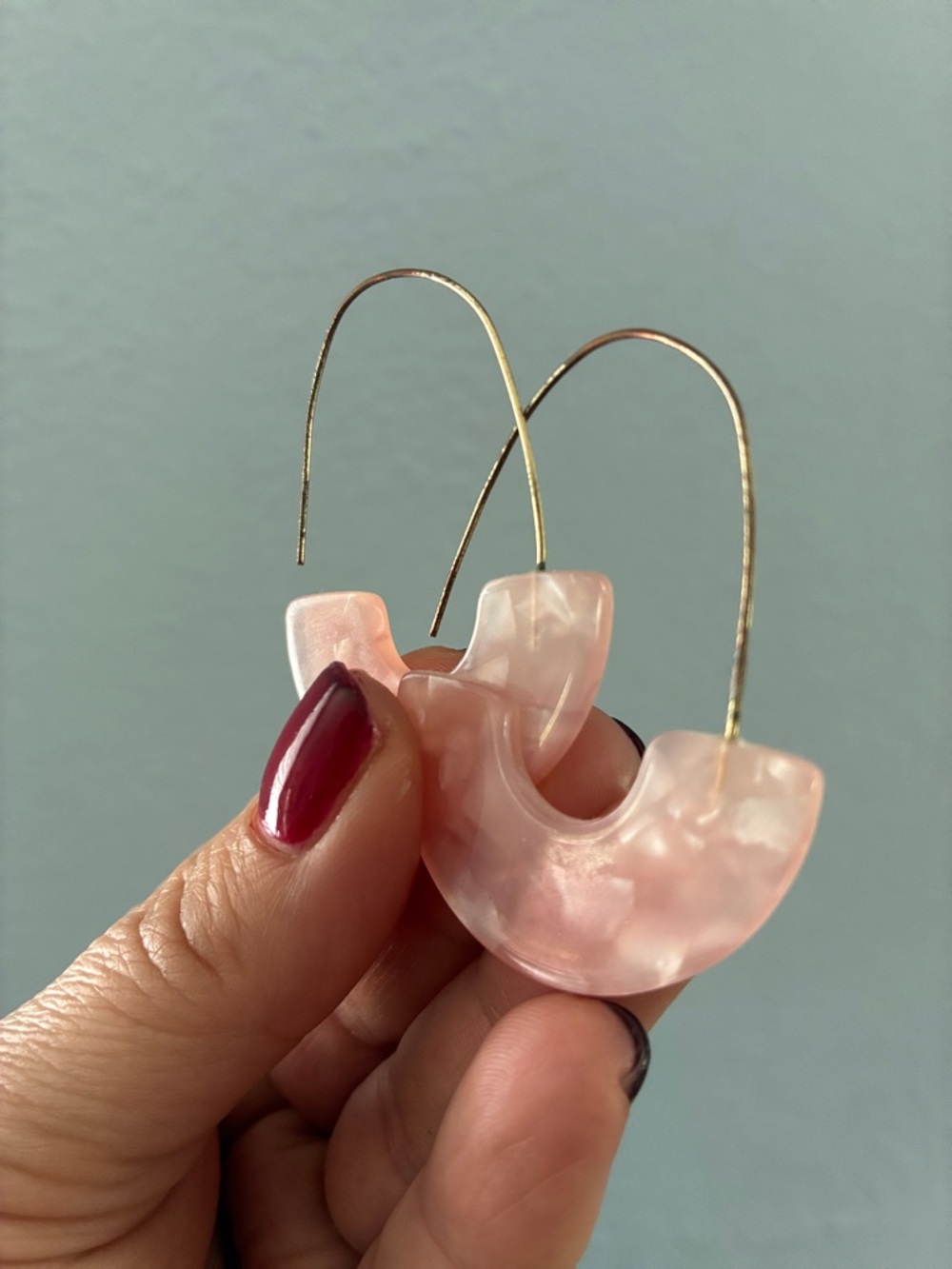 Gold Hook Pink Marbled Resin Hoop Earrings